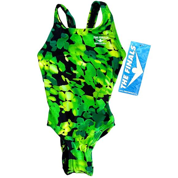 The Finals Endurotech Girls Youth Super V-Back Blur Swimsuit Green Size 20 - Picture 1 of 6